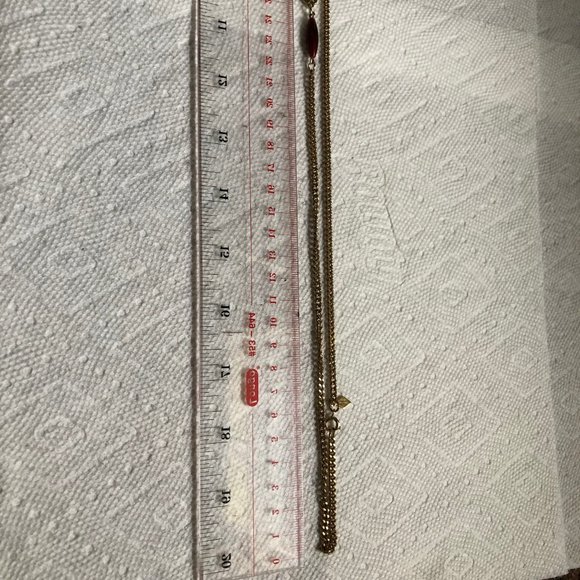 Sarah Coventry gold tone metal chain red beads long necklace 34" - Picture 6 of 6